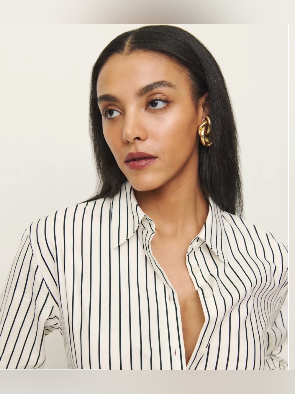 Reformation NWOT Organic Cotton Striped Button Down Shirt White Black Collared - Picture 6 of 12